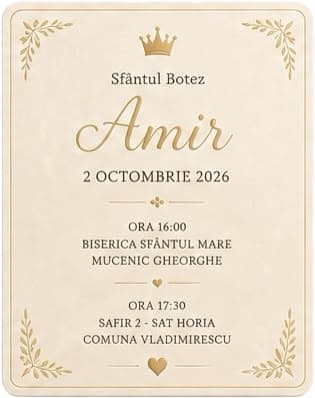 Invitația pentru botezul lui Amir
